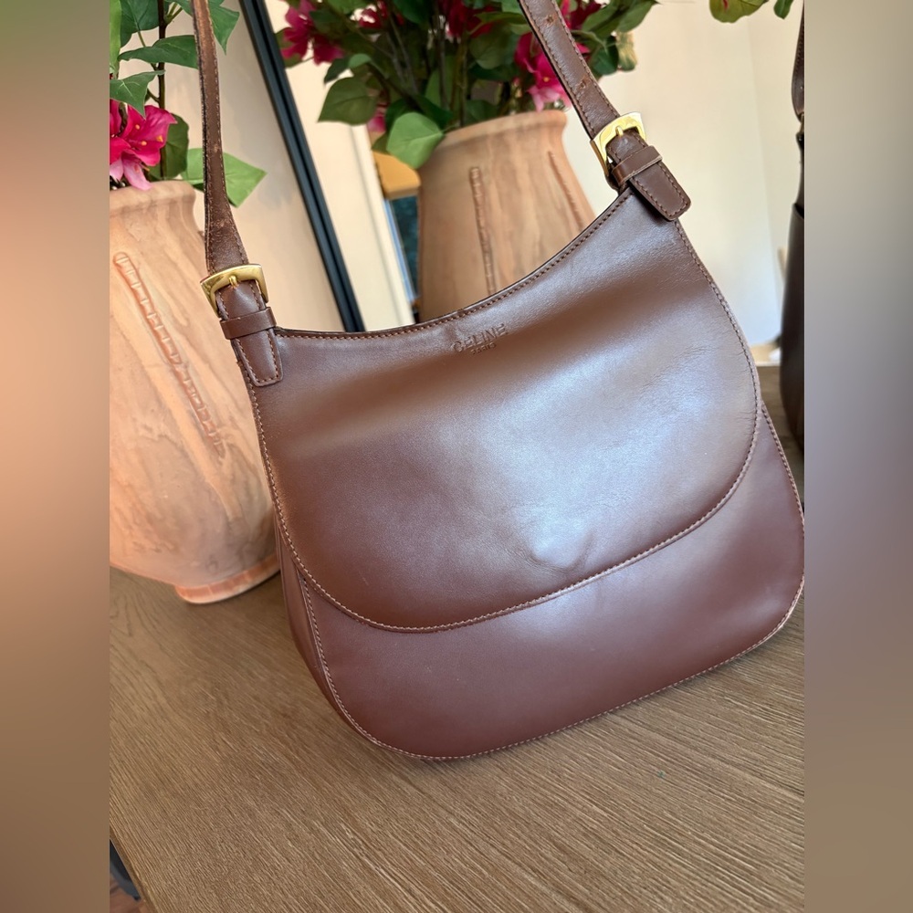 Celine Brown Leather Hobo Shoulder Bag